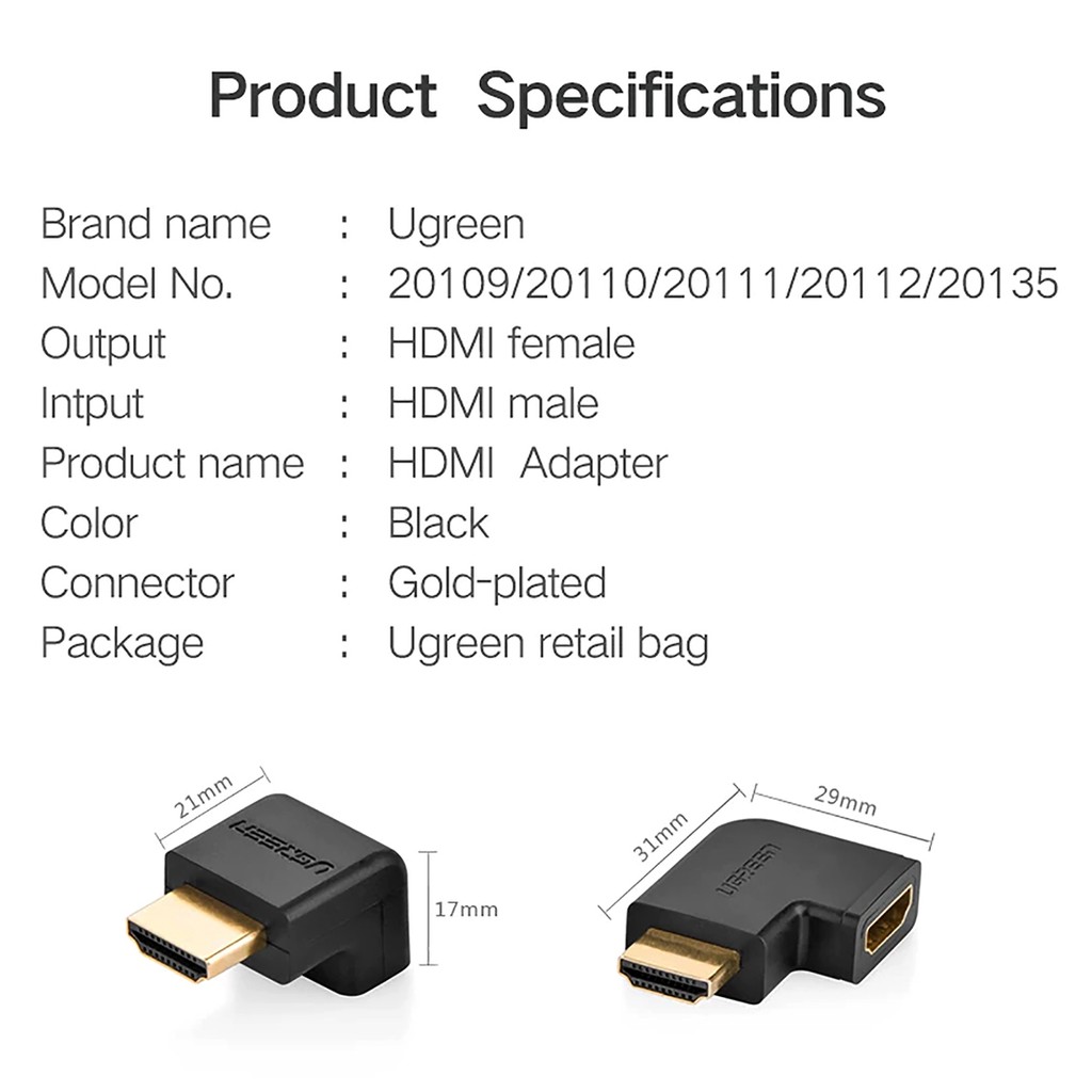 Đầu Nối HDMI Vuông Góc 90 Độ Ugreen HD112