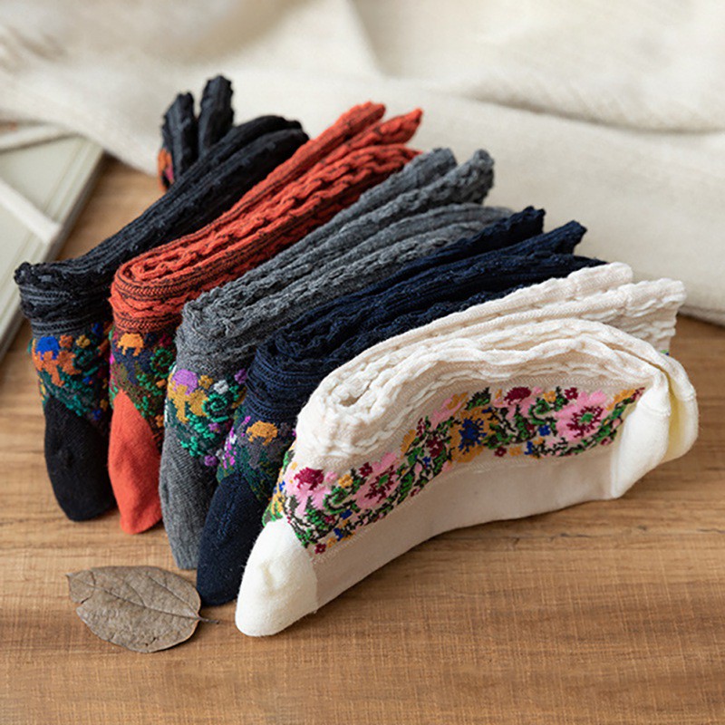 Đôi vớ cotton kiểu dáng dân tộc cổ điển cho nữ