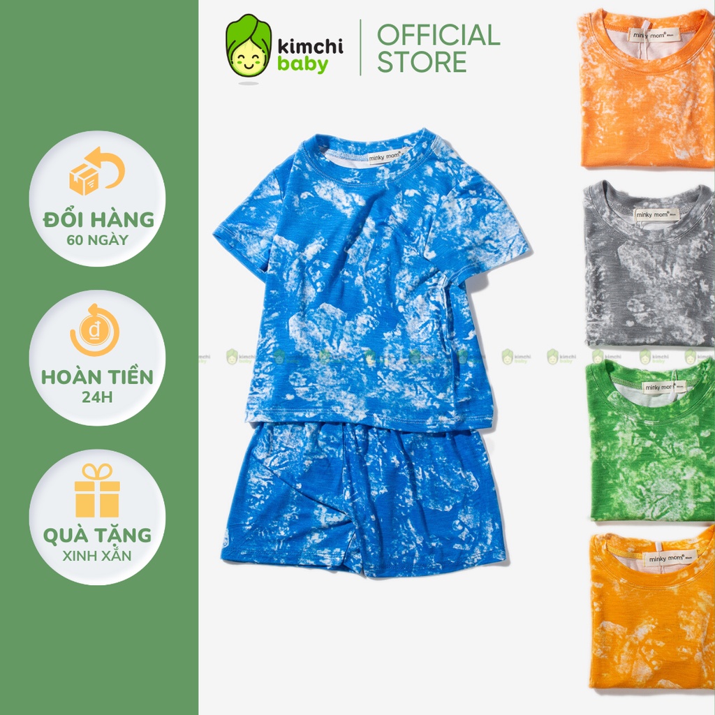 Bộ Cộc Tay Cho Bé Trai, Bé Gái MinkyMom Vải Thun Lạnh Hoạ Tiết Loang Tye Dye Trơn, Bộ Quần Áo Trẻ Em Mặc Nhà MKM2235