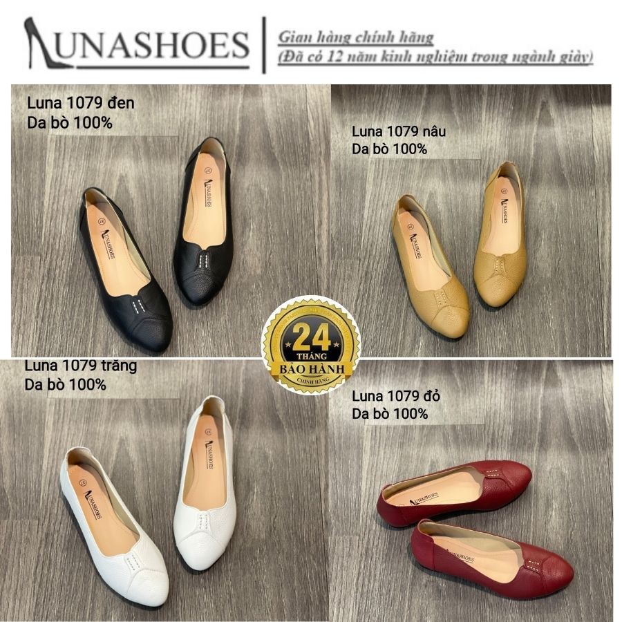 Giày bệt nữ búp bê đế bằng mềm êm chân Lunashoes (1079) mũi tròn da thật cao cấp dễ đi kiểu Hàn quốc nhiều màu (BH 24TH)