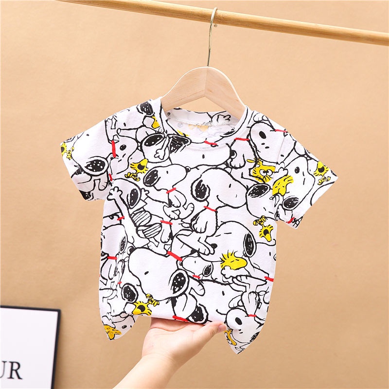 Áo Thun Cotton Ngắn Tay In Hình Dễ Thương Cho Bé