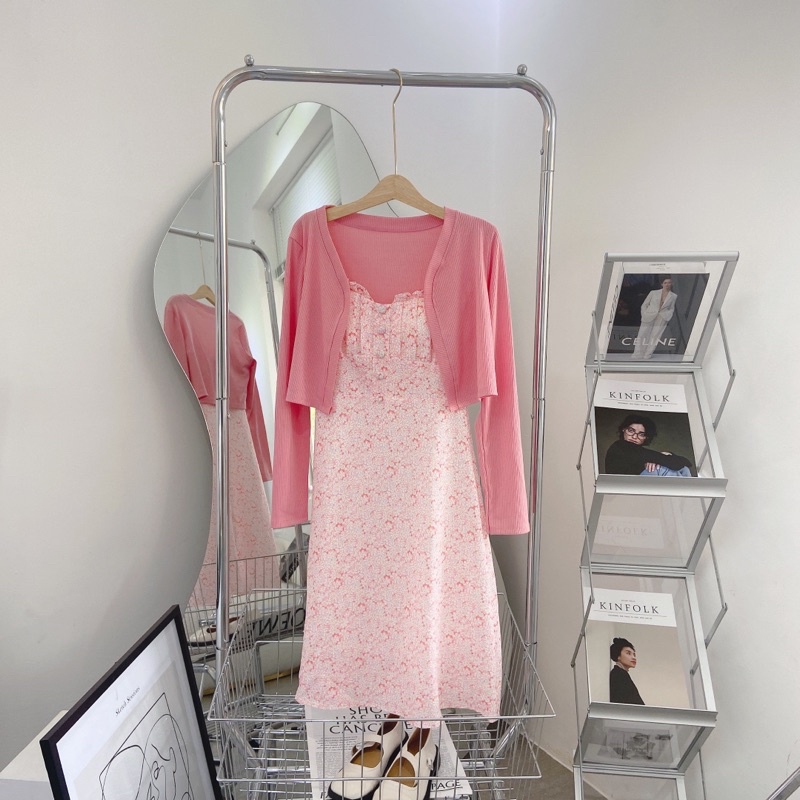 SET ĐẦM 2S HOA VIỀN BÈO KÈM KHOÁC CROP 3M