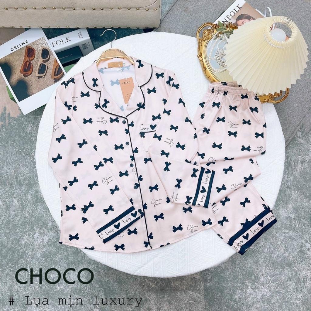 Bộ Pijama Dài Tay- Bộ Mặc Sau Sinh Ở Cữ - Đồ Nữ Mặc Nhà cao cấp chất lụa mịn mềm Choco Pijama (Hàng Loại 1)