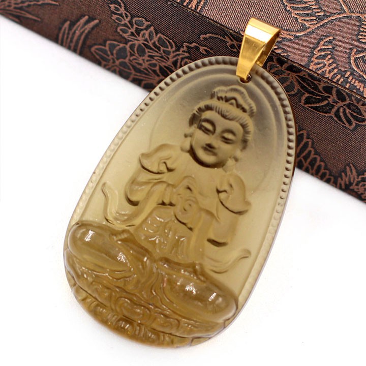 Mặt dây chuyền phật Đại Nhật Như Lai  nâu khói 3.6cm - Phật bản mệnh tuổi Mùi, Thân - Mặt size nhỏ - Tặng kèm móc inox