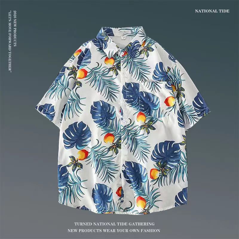 Áo sơ mi nam ngắn tay, Phong cách bãi biển Hawaii, Hoa phong cách Hồng Kông rời, Đồ đôi đa năng