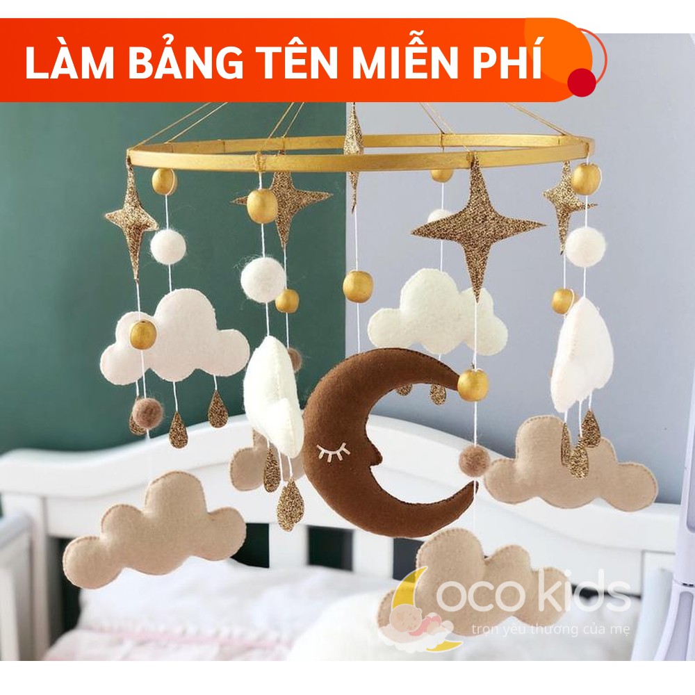 [MIỄN PHÍ THÊU TÊN BÉ] Đồ chơi treo nôi cũi cho bé kích thích thị giác ảnh thật, có nhạc tự xoay mẫu MÂY VÀ TRĂNG 3