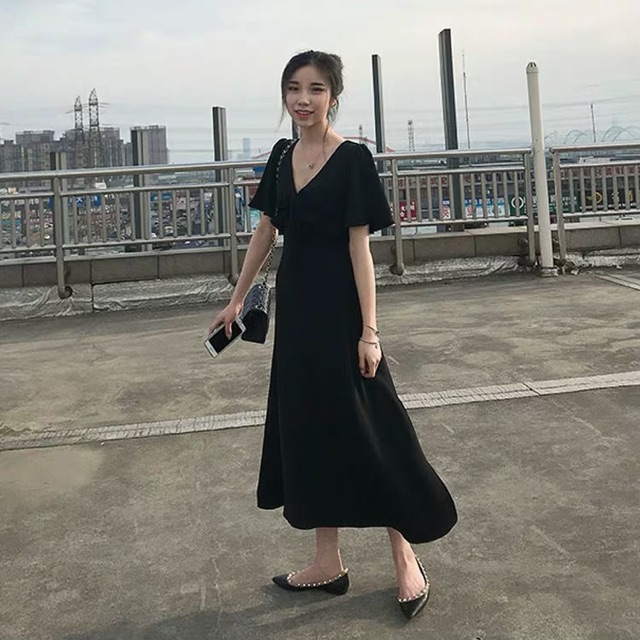 Bigsize L-4XL Đầm maxi cổ V cánh tiên dáng dài dấu dáng