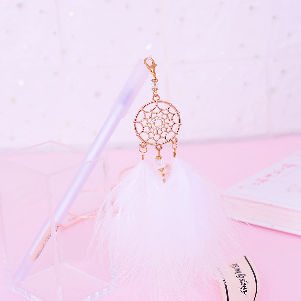 🌟🌟Bút Mực Gel Hình Dreamcatcher Phối Lông Vũ Màu Đen Xinh Xắn