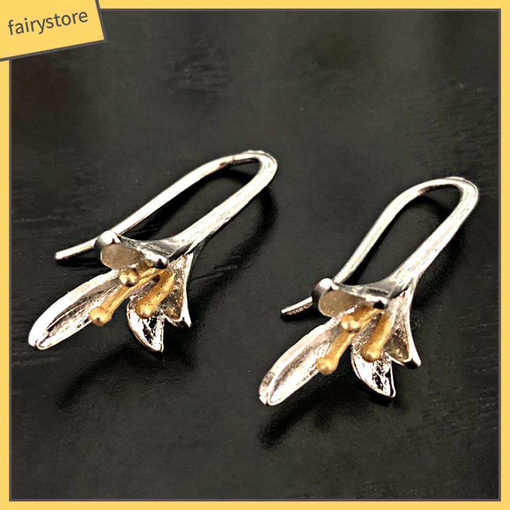 Bông tai dáng dài mặt hình hoa lily thời trang phong cách vintage