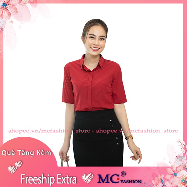 Áo Sơ Mi Nữ Đẹp Mc Fashion, Dáng Tay Lỡ, Kiểu Công Sở, Màu Xanh Đen, Tím A473, Hồng, Đỏ