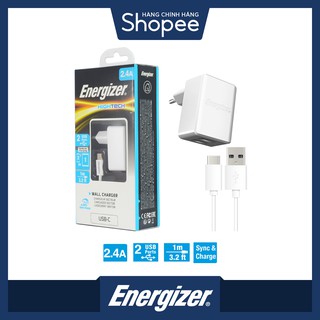 Sạc 2 cổng Energizer HT 2.4A + Kèm cáp USB-C2.0 - ACW2BEUHC23