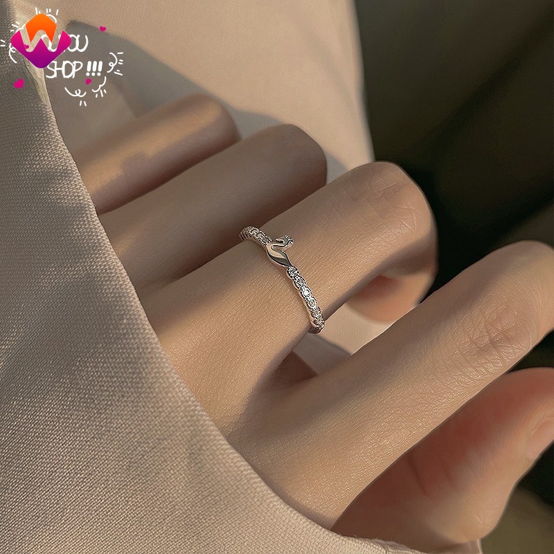Nhẫn Hở Hình Thiên Nga Nhỏ Có Thể Điều Chỉnh Sang Trọng Phong Cách Hàn Quốc