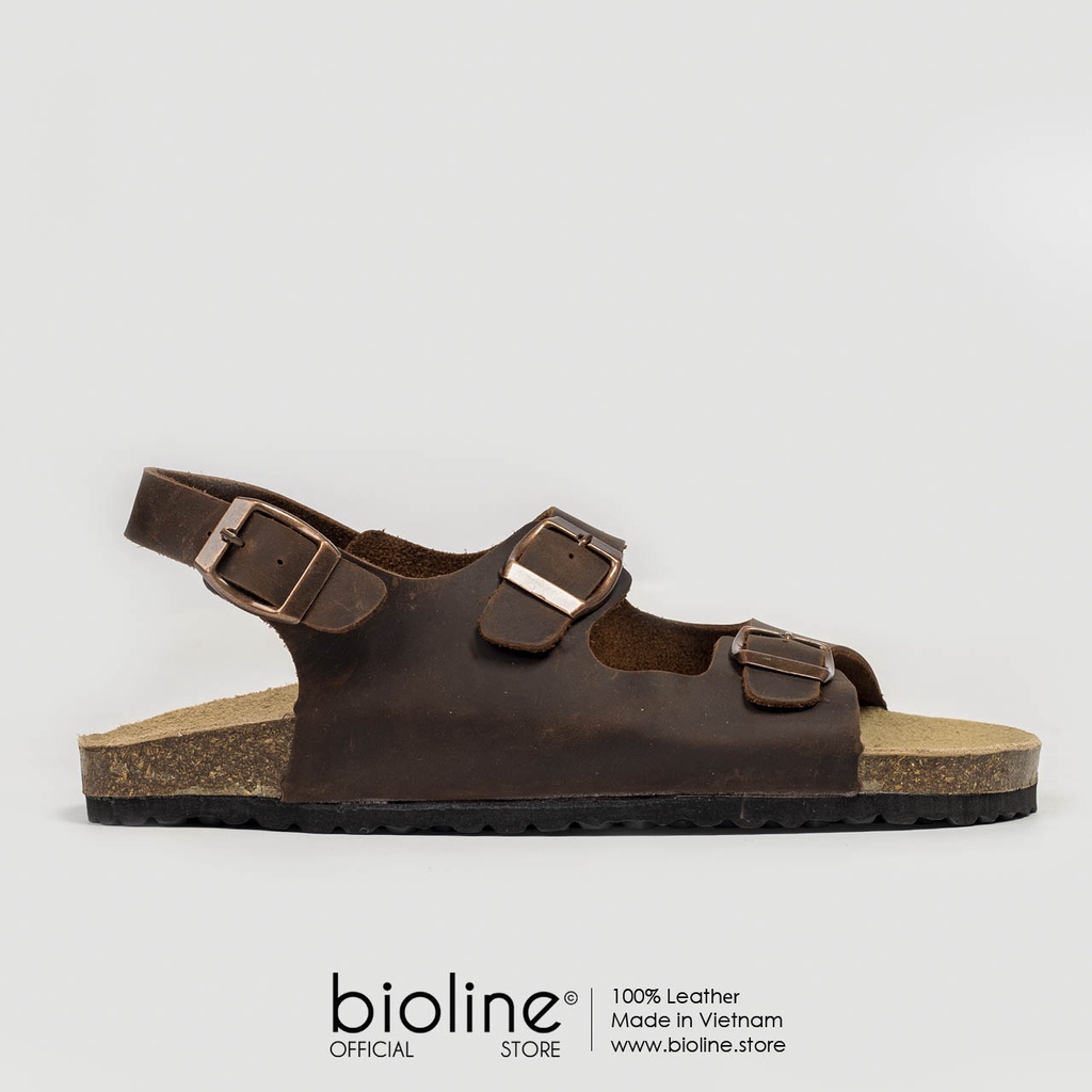 [DA BÒ THẬT] D02-Dép Sandal da bò quai ngang Birken Bioline Unisex (Đế trấu)