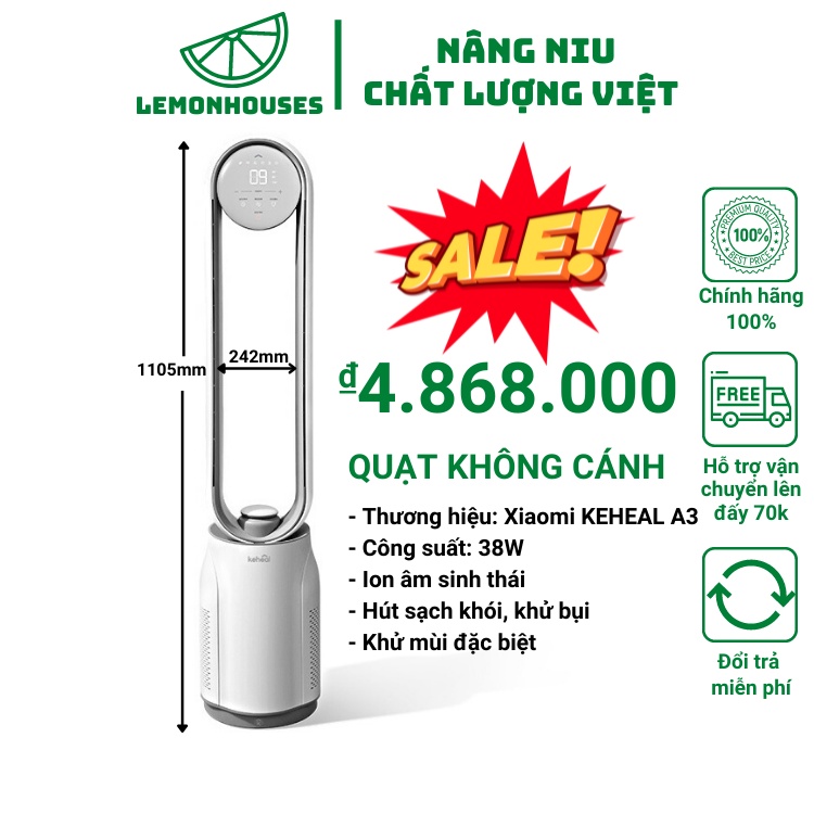 Quạt không cánh Xiaomi KEHEAL A3 lọc không khí, hút sạch khói bụi, khử mùi đặt biệt bản mới nhất 2022