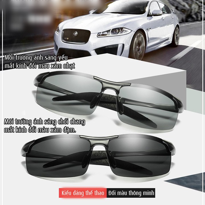 [CHÍNH HÃNG] Kính mát nam Mắt kính đổi màu đi ngày và đêm cao cấp Aoron 8177 tròng kính Polarized phân cực chống tia UV