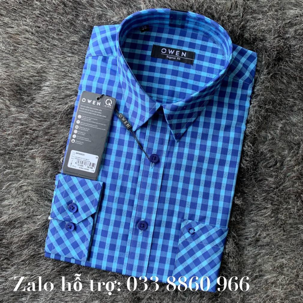 Sale Chính Hãng OWEN - Áo sơ mi dài tay Owen REGULAR chất sợi tre ca rô màu xanh AR 90022 hot 🌺 neww * ! %