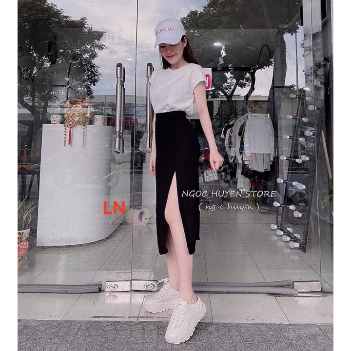 Sét áo phông trơn + chân váy xẻ DA6