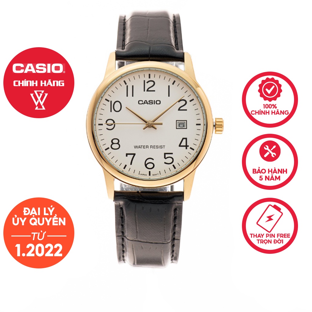 Đồng Hồ Quartz Nam Casio WATCHSTORE MTP-V002GL-7B2 Thiết Kế Kính Khoáng 37mm, Dây Đeo Da Và Vỏ Thép Không Gỉ