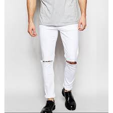 Quần Jean Skinny Rách gối In White Unisex