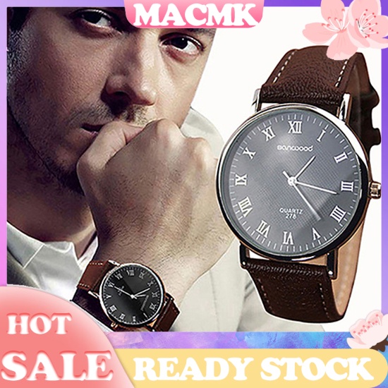 MACmk Men Business Wrist Watch Faux Leather Roman Numerals Analog Quartz Wristwatch