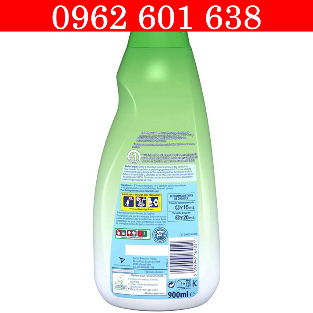 Gel rửa bát Finish Eco 0% 900ml chính hãng dùng cho máy rửa bát làm sạch làm, đánh bóng, sấy khô và mềm nước