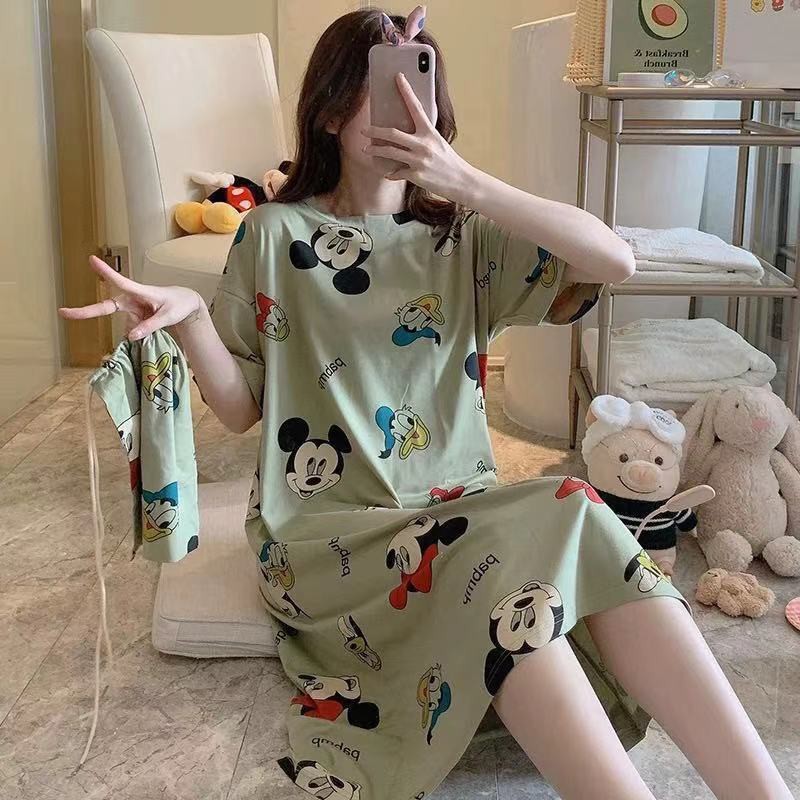 Bộ đồ ngủ cotton hoạt hình thoải mái và dễ thương, váy ngủ ngắn tay【Gửi túi vải】 | BigBuy360 - bigbuy360.vn