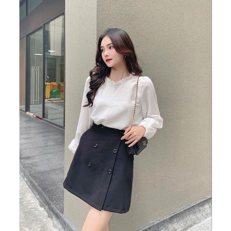SET ÁO TRẮNG TAY DÀI MIX CHÂN VÁY 6 NÚT CÔNG SỞ DÀNH CHO NỮ BIGSIZE 50-90kg