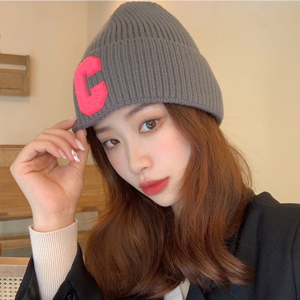 Mũ Len Dệt Kim In Chữ C Lớn Đơn Giản Thời Trang Mùa Thu Hàn Quốc Dành Cho Nữ Sinh