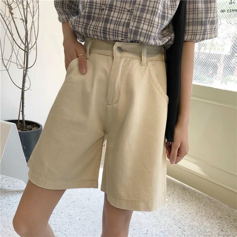 Quần short nữ, jean quần đùi cạp cao lưng cao ống rộng kaki trắng Q05 SEM CLOTHES | BigBuy360 - bigbuy360.vn