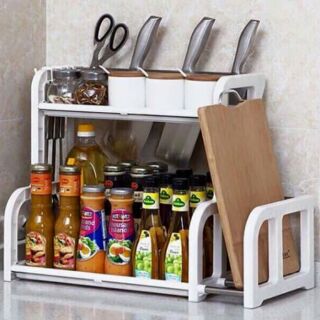 Kệ gia vị chữ H 2 tầng có chỗ để thớt