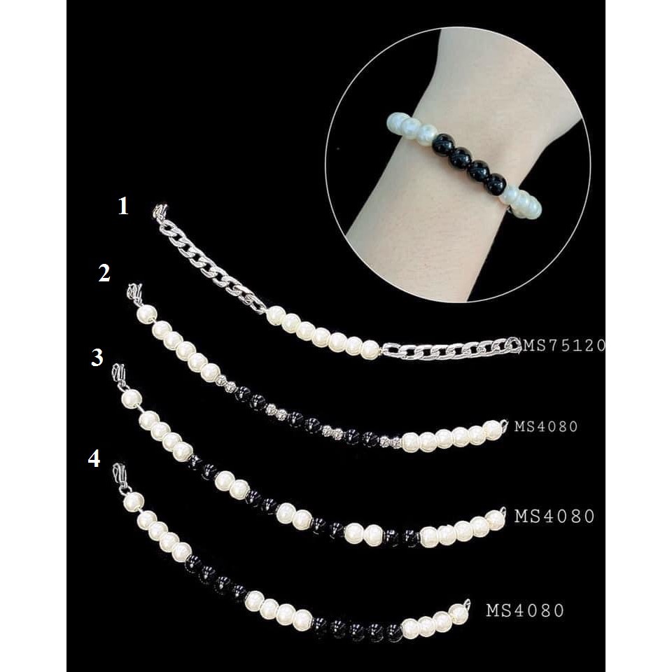dây vòng tay xích mix bi ngọc - đá đen cá tính - vòng tay unisex