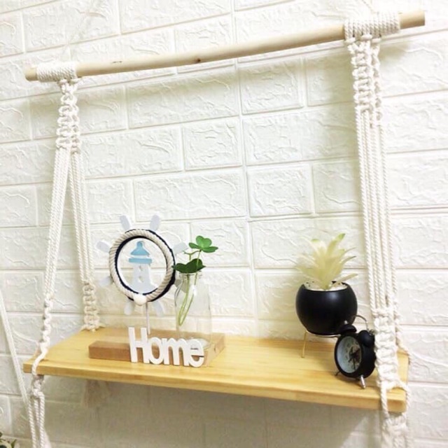 Kệ gỗ treo tường macrame