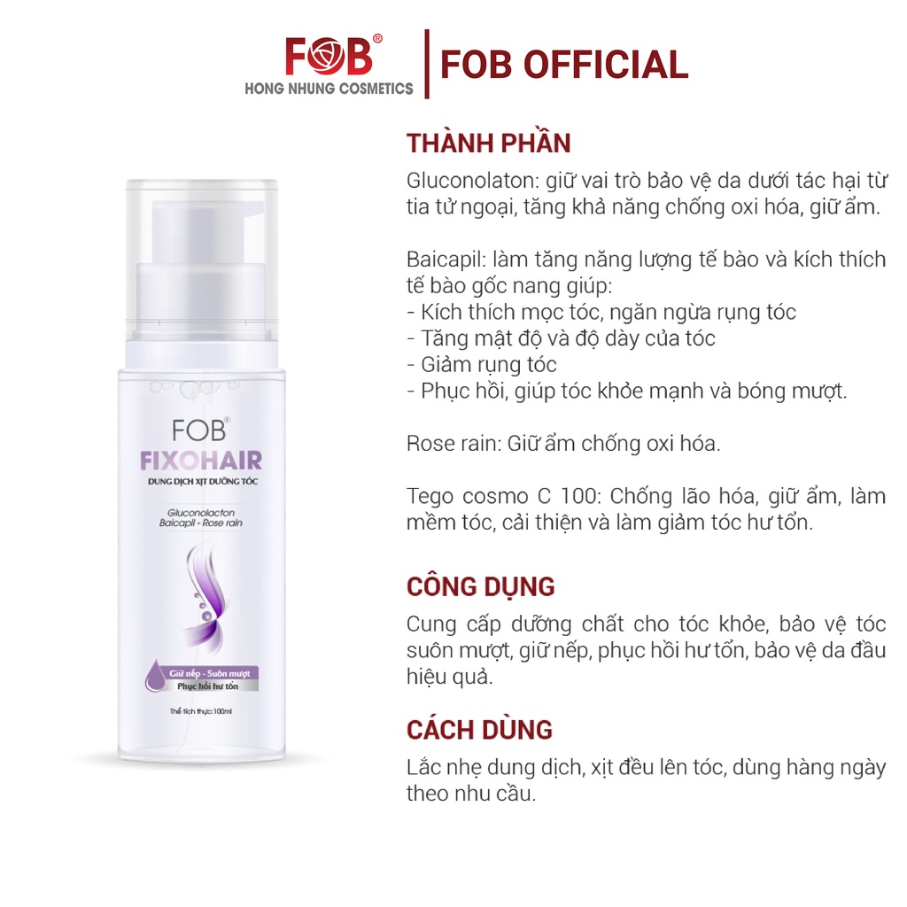 Dung dịch xịt dưỡng tóc - Suôn mượt - giữ nếp - phục hồi hư tổn - FOB® FIXOHAIR