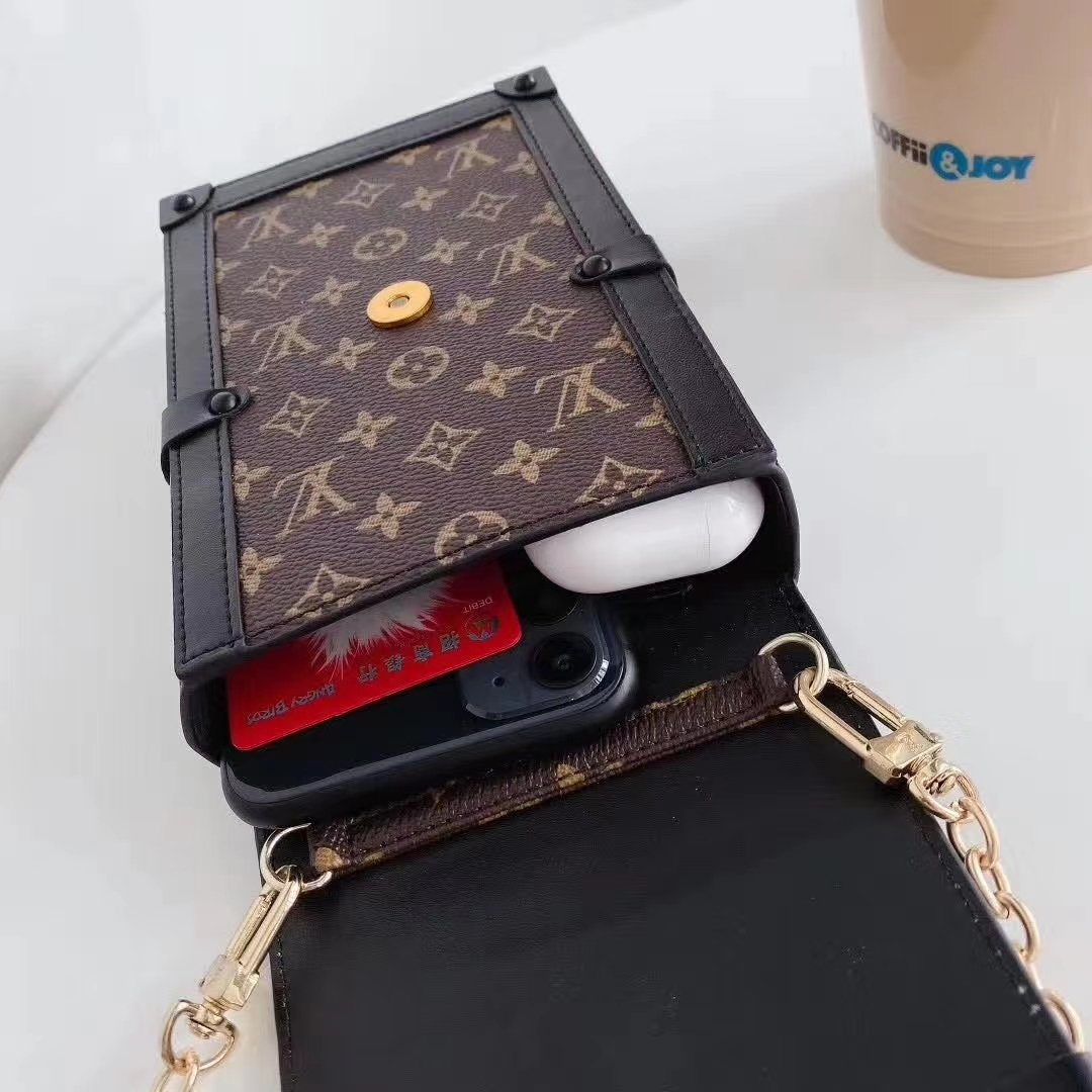 LV Universal Leather Cell Phone Bag Shoulder Pocket Wallet Pouch Case Neck Strap For Samsung  For iPhone For Huawei for OPPO FOR VIVO