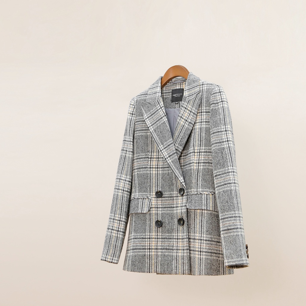 Áo Khoác Blazer Nữ MOMOCO Hoạ Tiết Thanh Lịch Cổ Điển, Chất Liệu Dạ Cao Cấp M2878