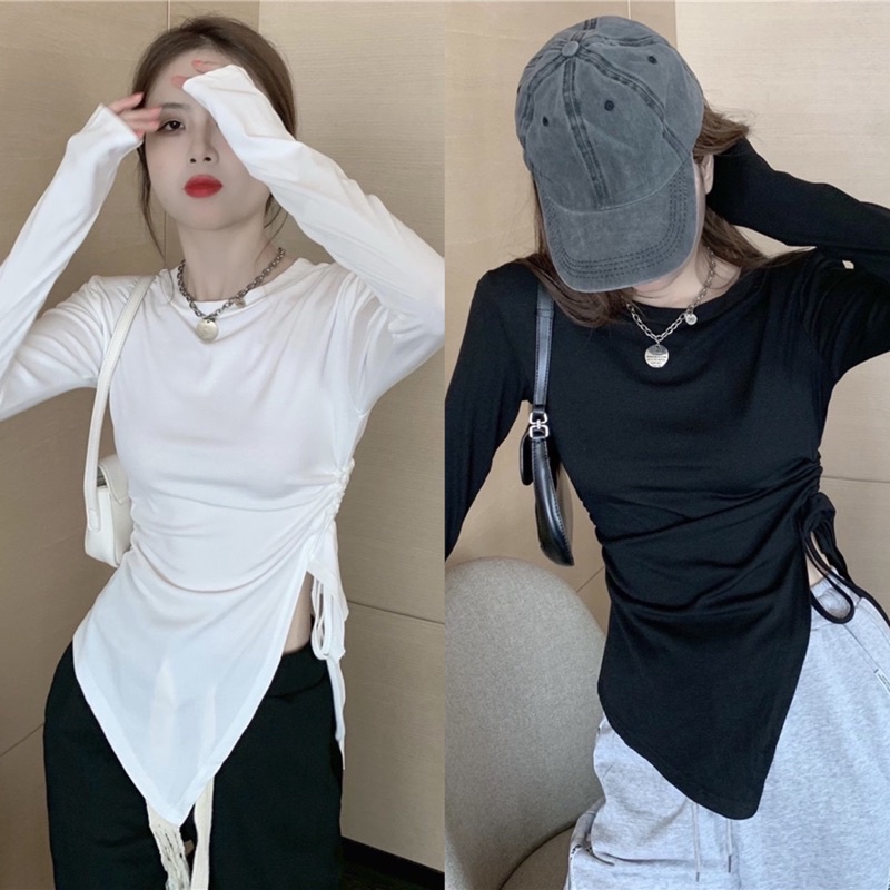 ÁO CỔ TRÒN TAY DÀI RÚT EO LỆCH TÀ 2M 🤍