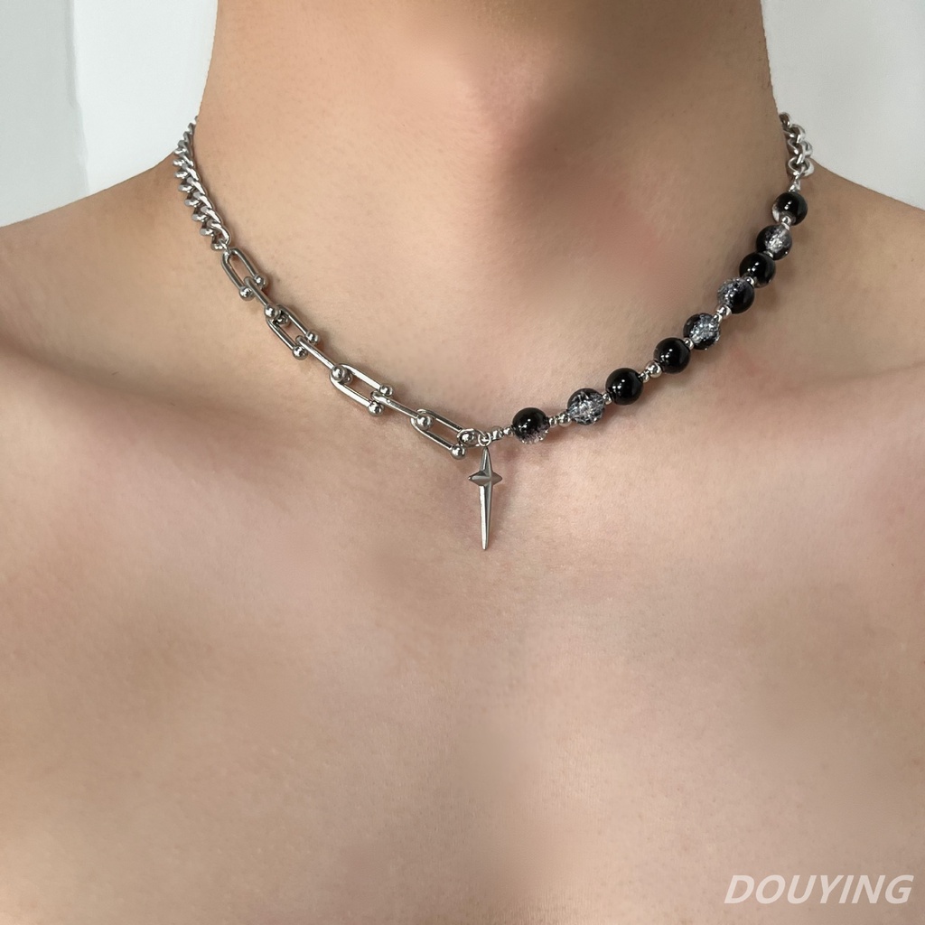 Vòng cổ Bằng Thép Titan Mặt Hình Bốn Ngôi Sao Chữ Thập Phong Cách hip hop Cho Nam