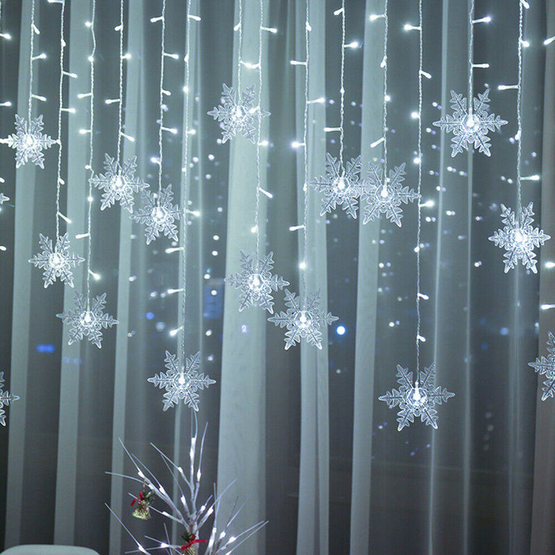 Color Christmas LED Snowflake Fairy Line Curtain Window Light Outdoor Waterproof ROA