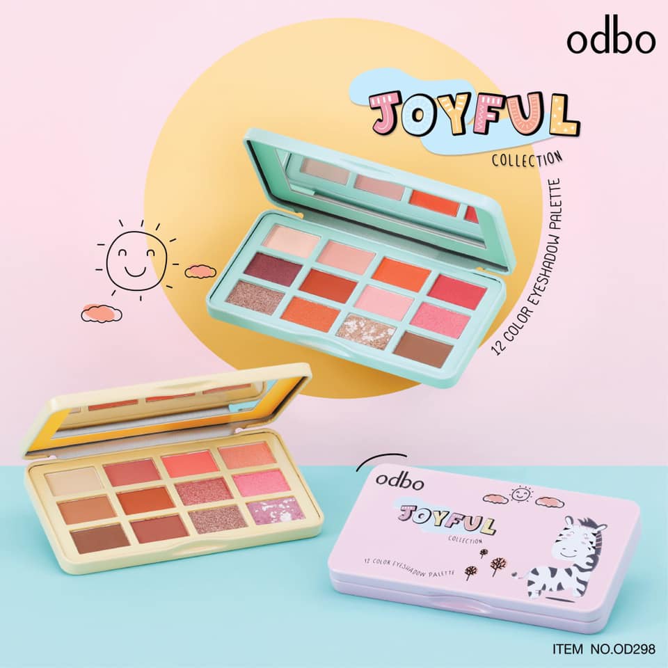 [Auth Thái] Bảng Phấn Mắt Odbo Joyful OD298 Gồm 12 Ô Màu Lì Và Ánh Nhũ