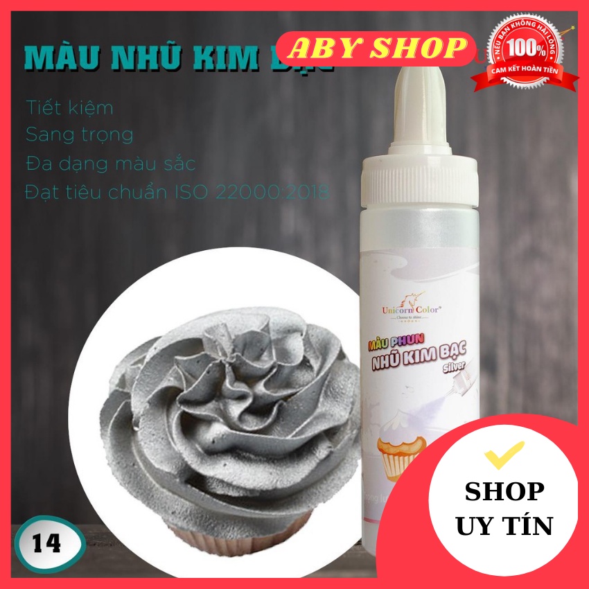 Màu thực phẩm chai xịt nhũ kim Unicorn màu bạc 10gr ⚡ HÀNG CAO CẤP ⚡ bột nhũ trang trí bánh kẹo ( trọng lượng 10gr )