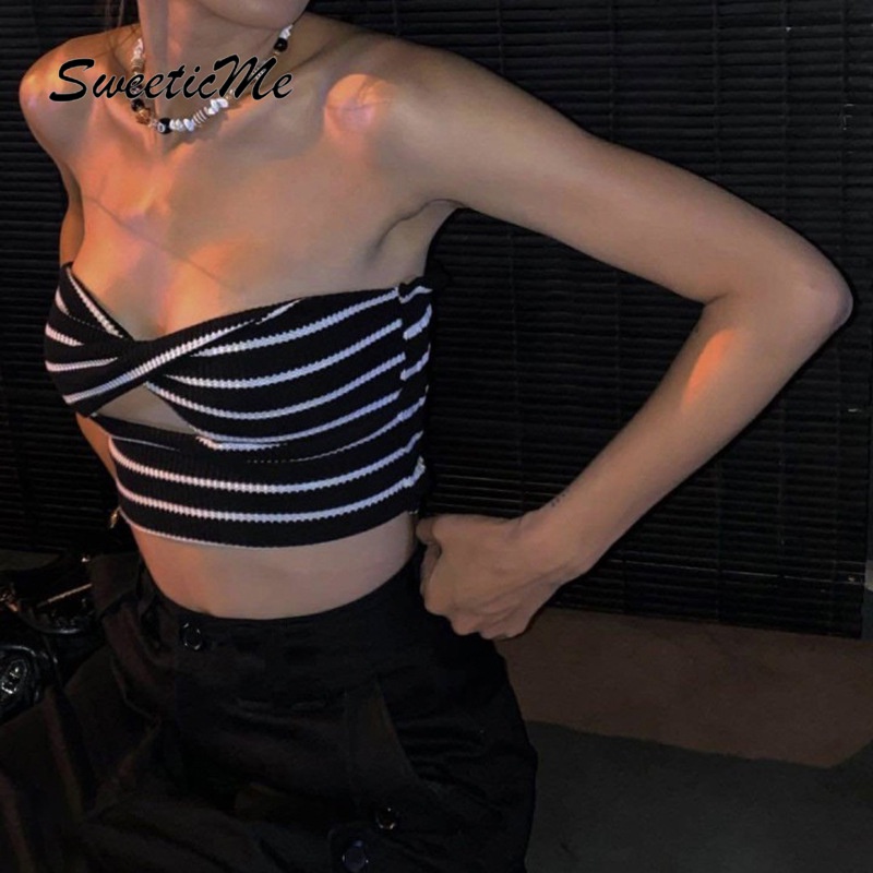Áo Ống Không Tay Hở Lưng Dáng Chữ A In Họa Tiết Kẻ Sọc Thời Trang Hàng Mới   Dành Cho Bạn Nữ