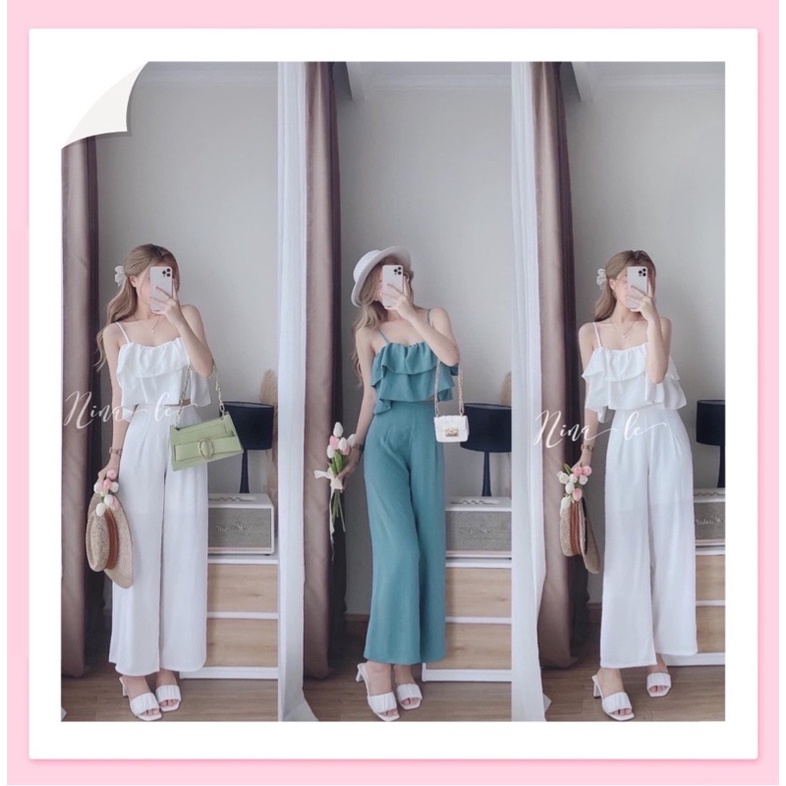 Set bộ nữ áo 2 dây quần dài, set đồ nữ áo dây 2 tầng quần suông mặc đi biển cực xinh