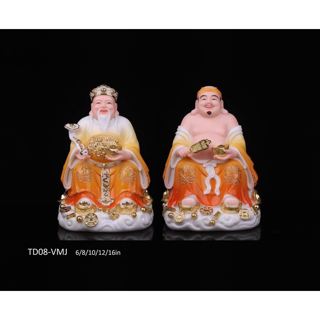 Cặp Thần Tài Thổ Địa Cam Vàng - Tài Địa Đá 8 in - 20cm (Nhiều Mẫu)