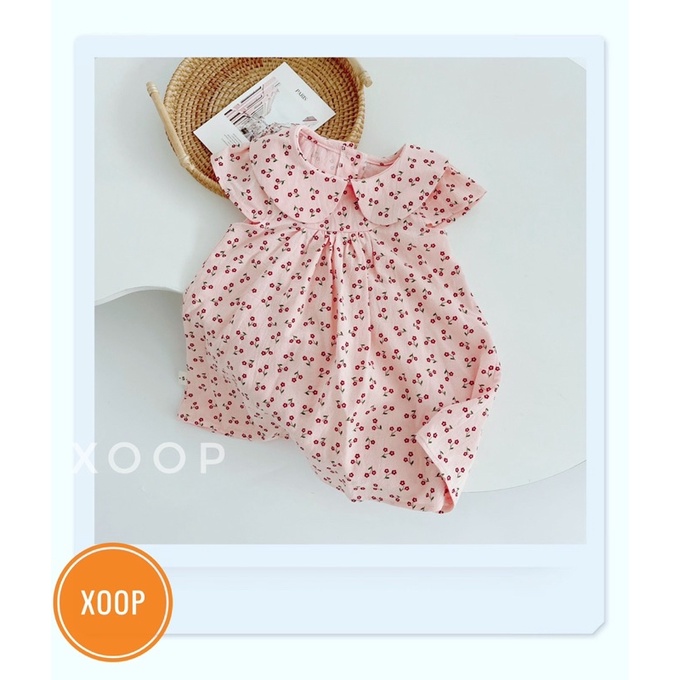 Váy thô kara cổ sen hoa đỏ 2 màu bé gái (8-18kg)