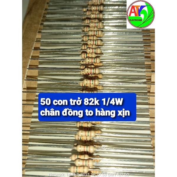 50 điện trở 82k 1/4W chân đồng xịn