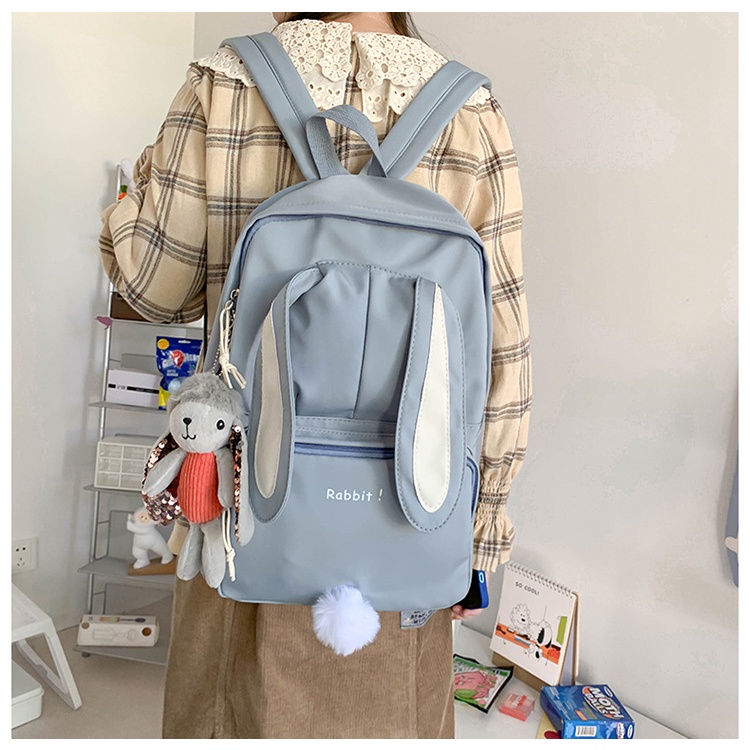 Thỏ Ba Lô Đi Học Nữ Công Suất Lớn Lưng Hồng Nữ Bagpack Nylon Hoạt Hình Schoolbag