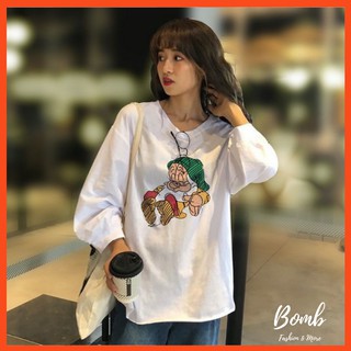 Áo thun in hình ông già tay dài dáng rộng nam nữ cực trend, áo phông unisex form rộng cá tính