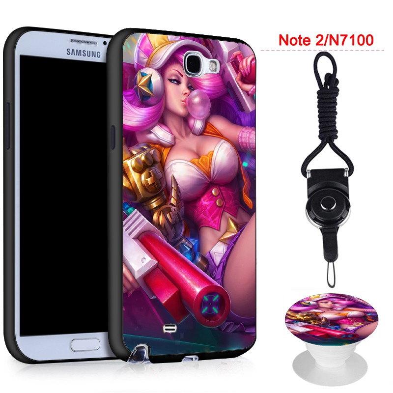 Ốp điện thoại hoạt hình kèm dây đeo và giá đỡ đồng họa tiết cho Samsung Galaxy Note 2/N7102/N7100
