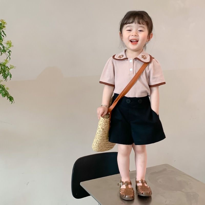 Áo Thun Tay Ngắn Dạng Phồng Cổ Bẻ Họa Tiết Hoa Thời Trang Mùa Hè Ngọt Ngào Cho Bé Gái