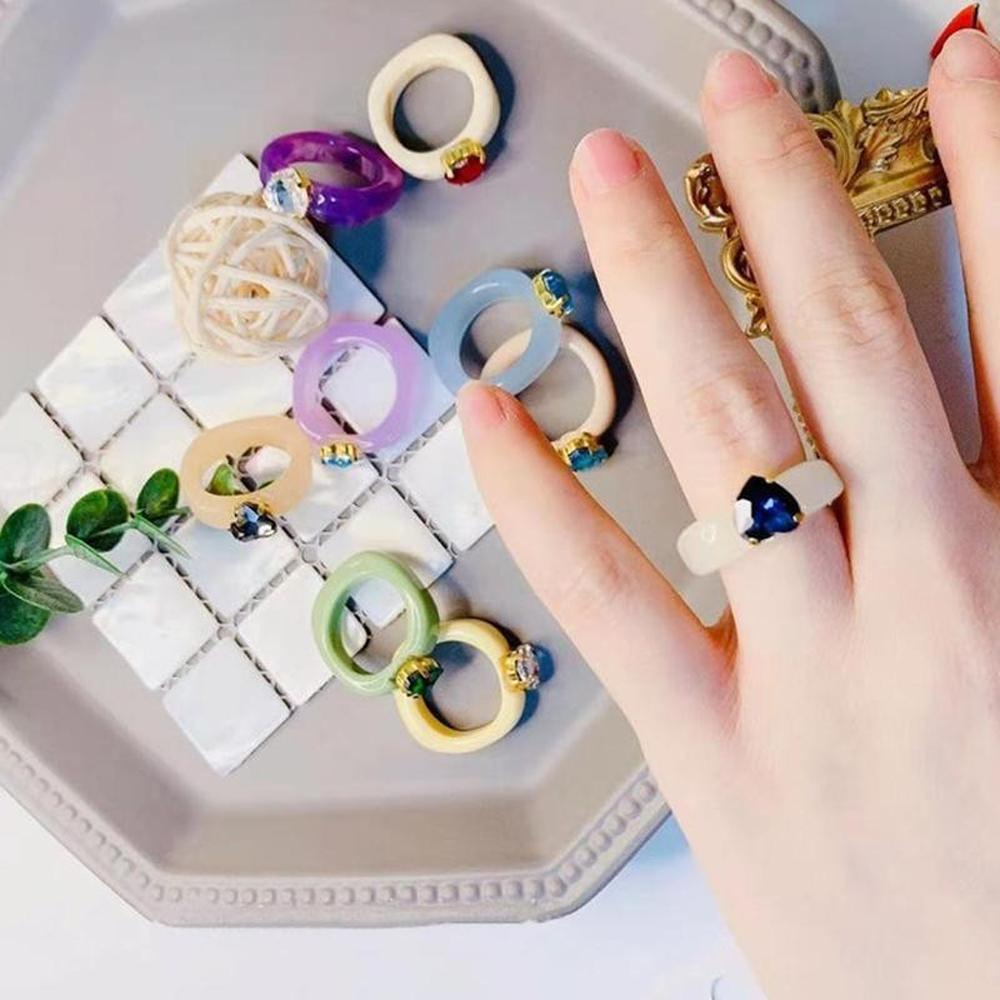 MXGOODS Nhẫn Acrylic Hình Trái Tim Đính Đá Thời Trang Hàn Quốc Dành Cho Nữ